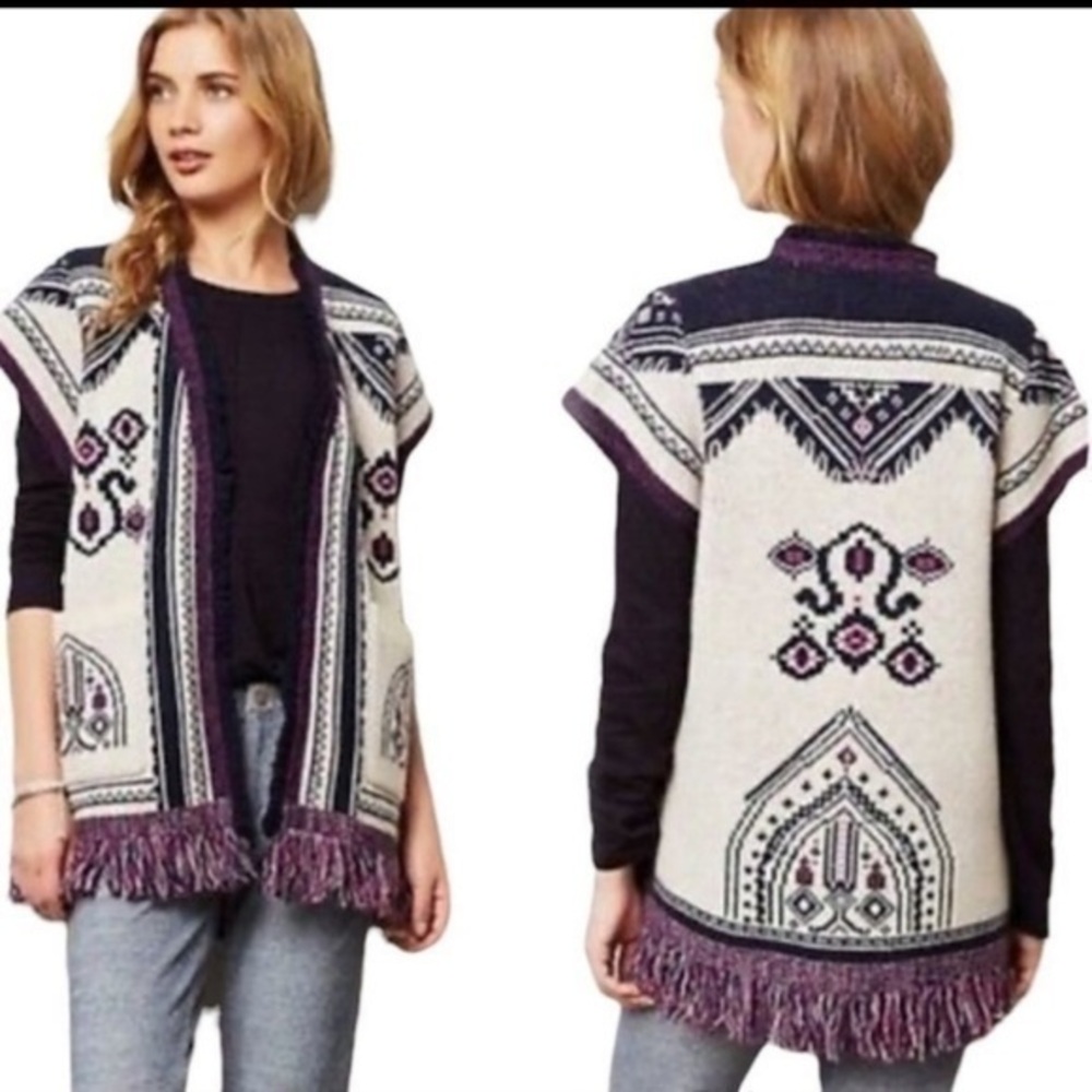 Anthropologie Angel Of The North Wool Cardigan Sweater Vest